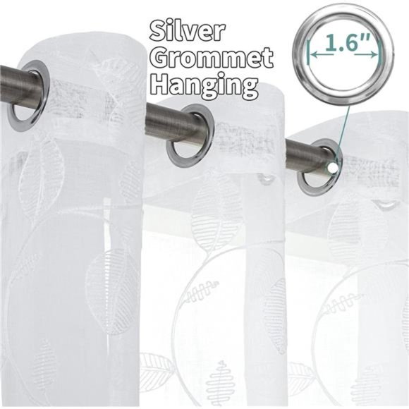 White Sheer Curtains for Living Room 84 Inch Length 2Panels Set, Light Filtering - Picture 5 of 7